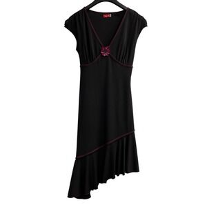 Vintage Ruby Rox Y2K Dress S Black Babydoll Dark Purple Trim‎ Asymmetrical Fairy